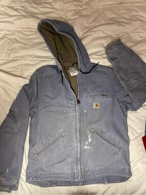 Carhartt Light Blue Hooded Work Jacket with Sherpa Lining